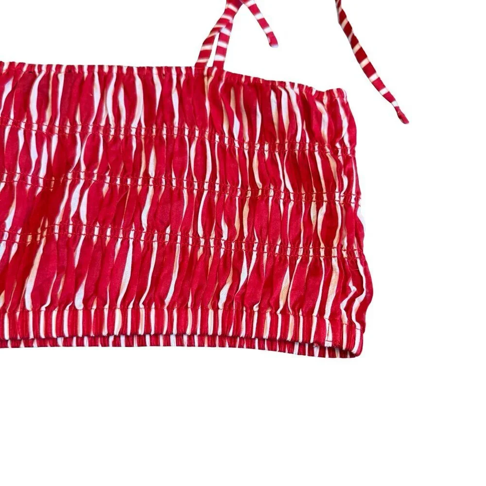 J. Crew Red White Cropped Spaghetti Strip Crop Top Shirt Ruched Size Medium